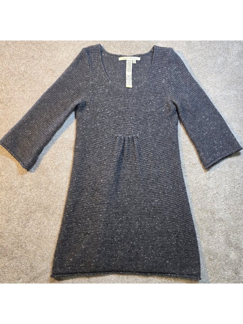 Max Studio Sweater Dress Wool Nylon Acrylic So Soft Gray 3/4 Sleeve Women's M